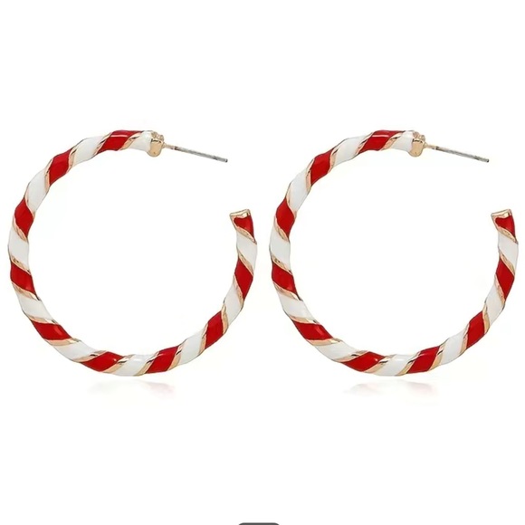 Enamel Spiral Pattern Hoop Candy Cane Alloy Earrings - Picture 1 of 4